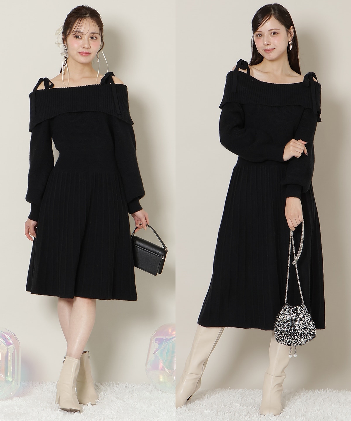 【12/18(thu) 12時予約スタート】オープンショルダープリーツニットOP