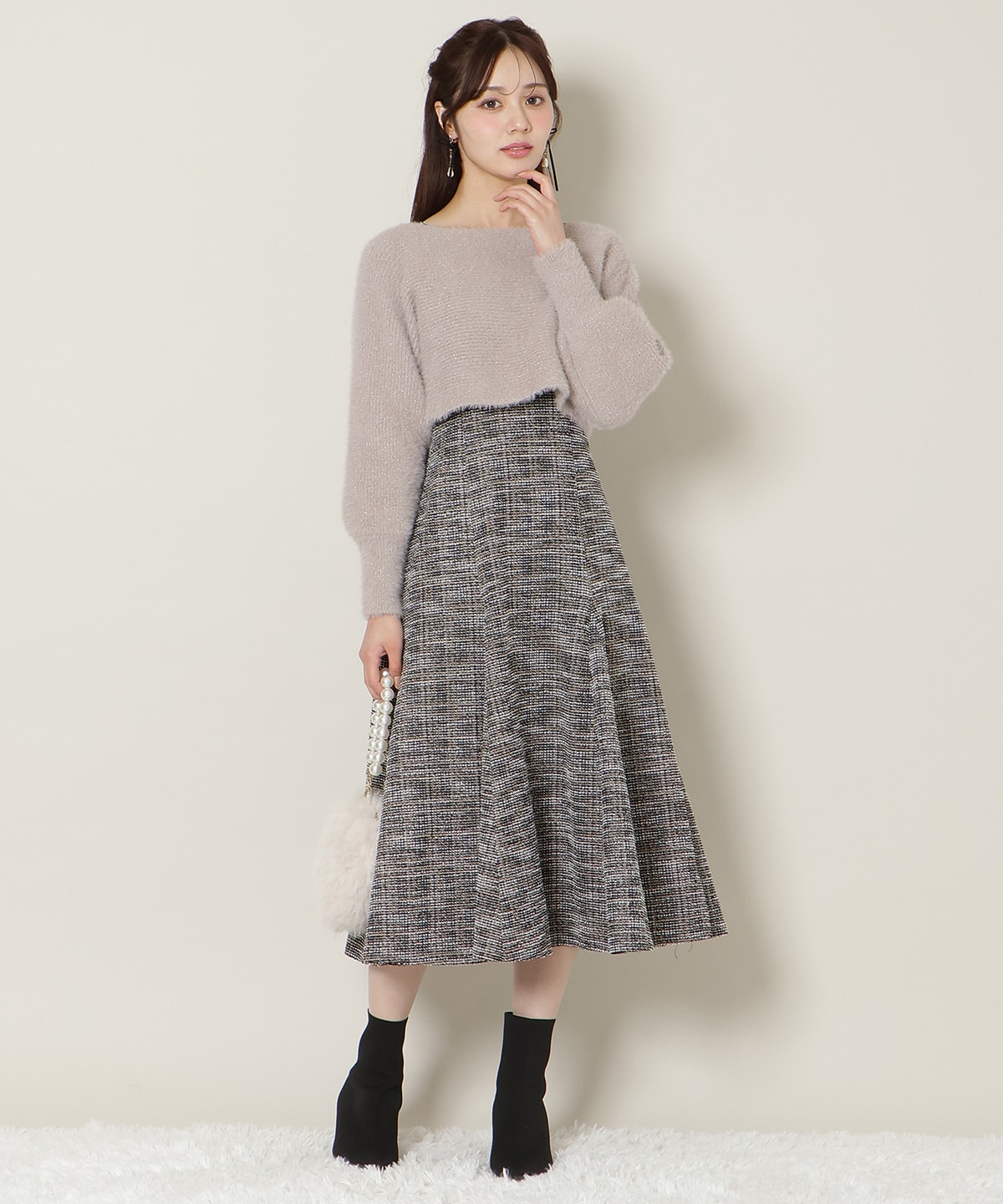 【12/5(fri)10時発売】カットツイードワンピース×フェザーニットSET