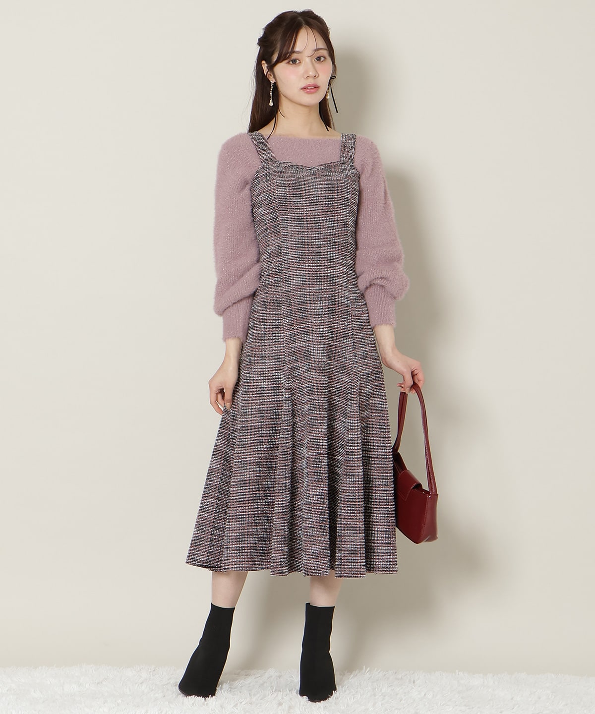【12/5(fri)10時発売】カットツイードワンピース×フェザーニットSET