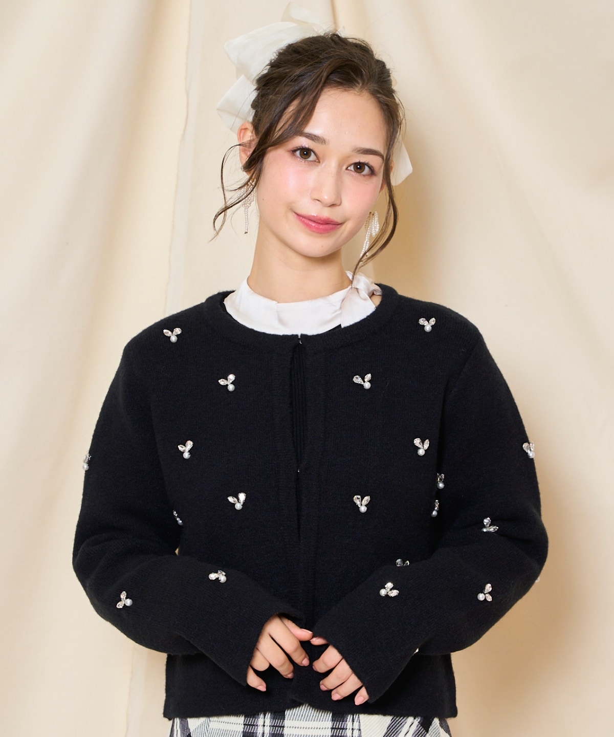 ビジューニットジャケット USAGI ONLINE限定カラー】ビジューニットジャケット（ノーカラー