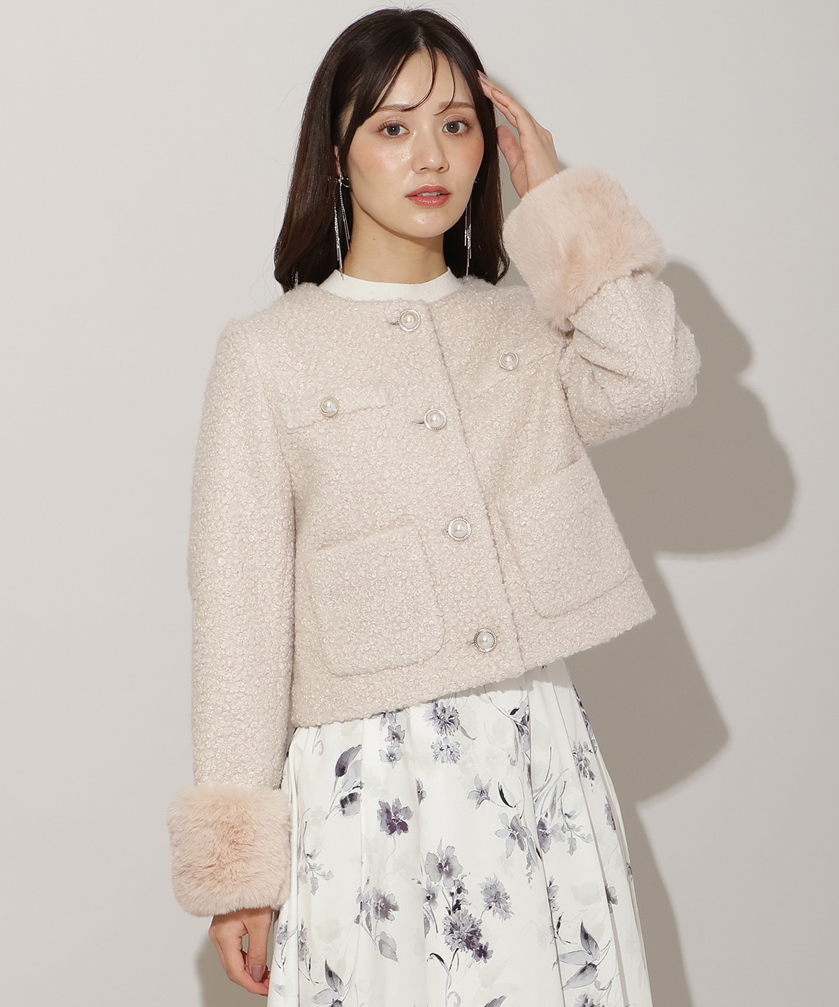 【再入荷予約受付中】ノーカラーブークレショートコート