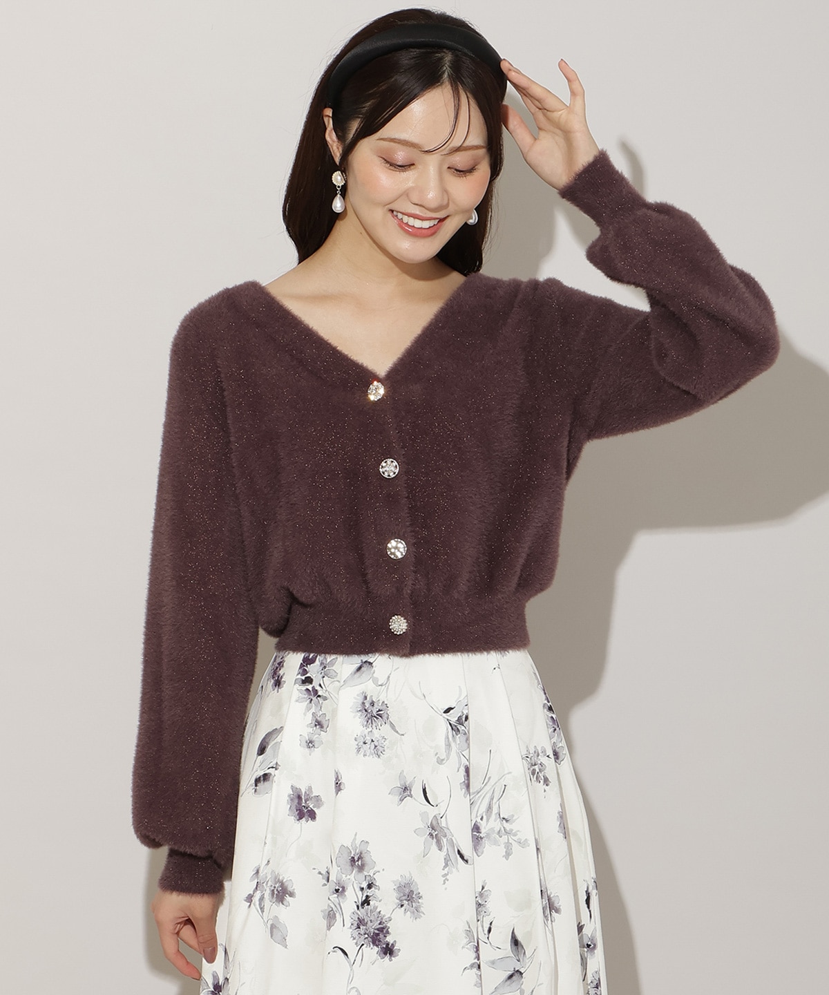 アソートボタンラメフェザーカーディガン