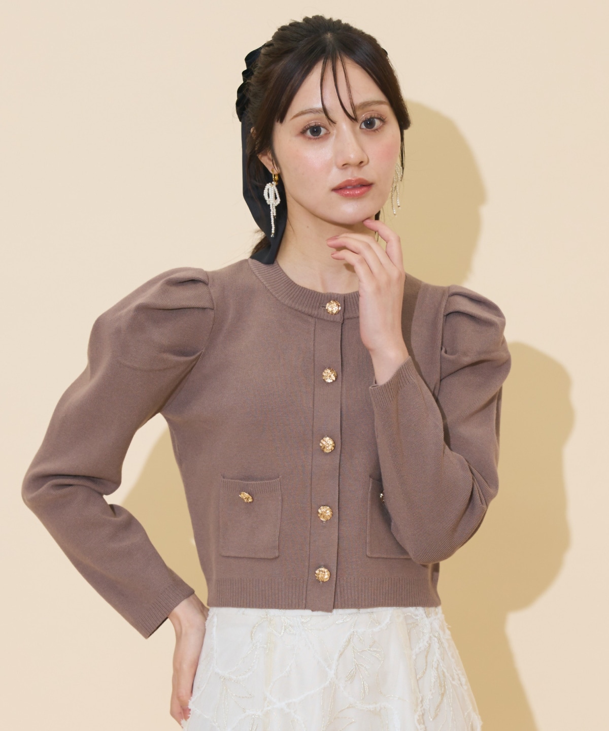 r♫さま専用　　　ウィル タックスリーブニットカーデ ピンク タックスリーブニットカーディガン(F ピンク): WILLSELECTION