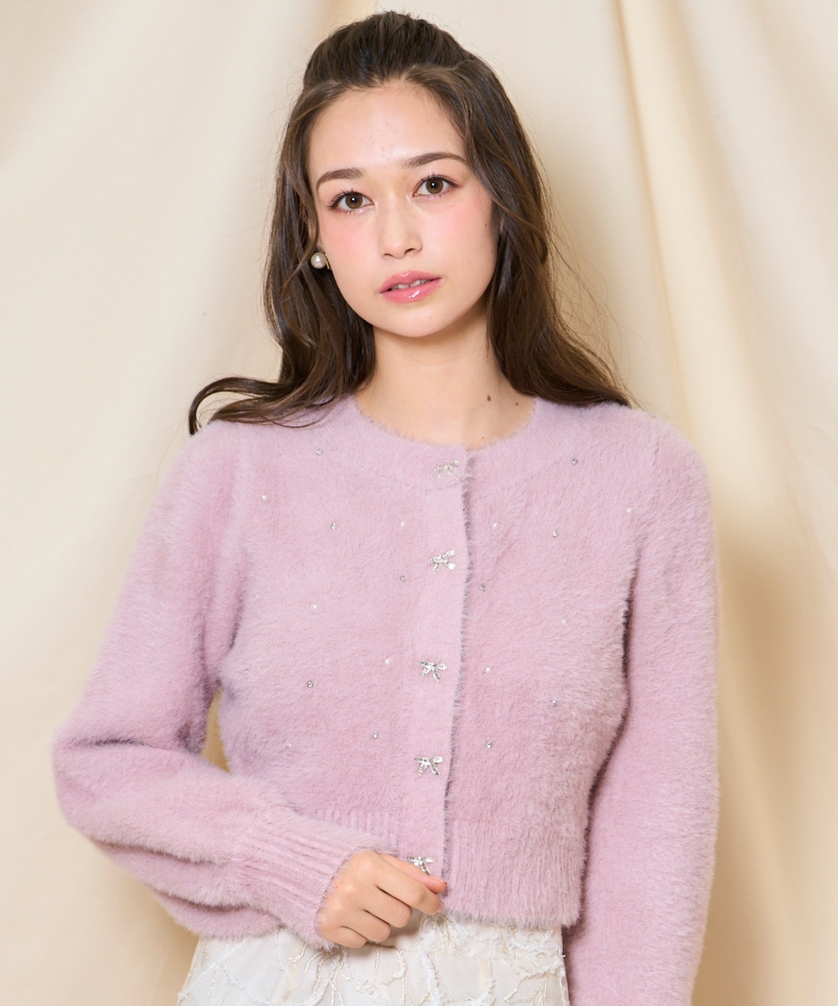 パール＆ビジューフェザーカーディガン