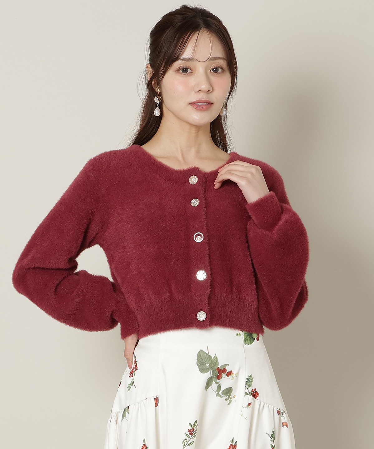 ラウンドネックラメフェザーカーディガン