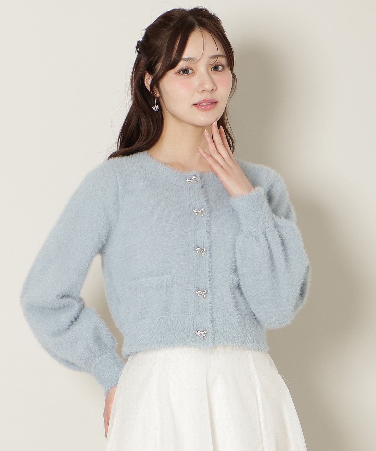 【1/1(thu)10時発売 New Year's Item】リボンボタンフェザーカーディガン