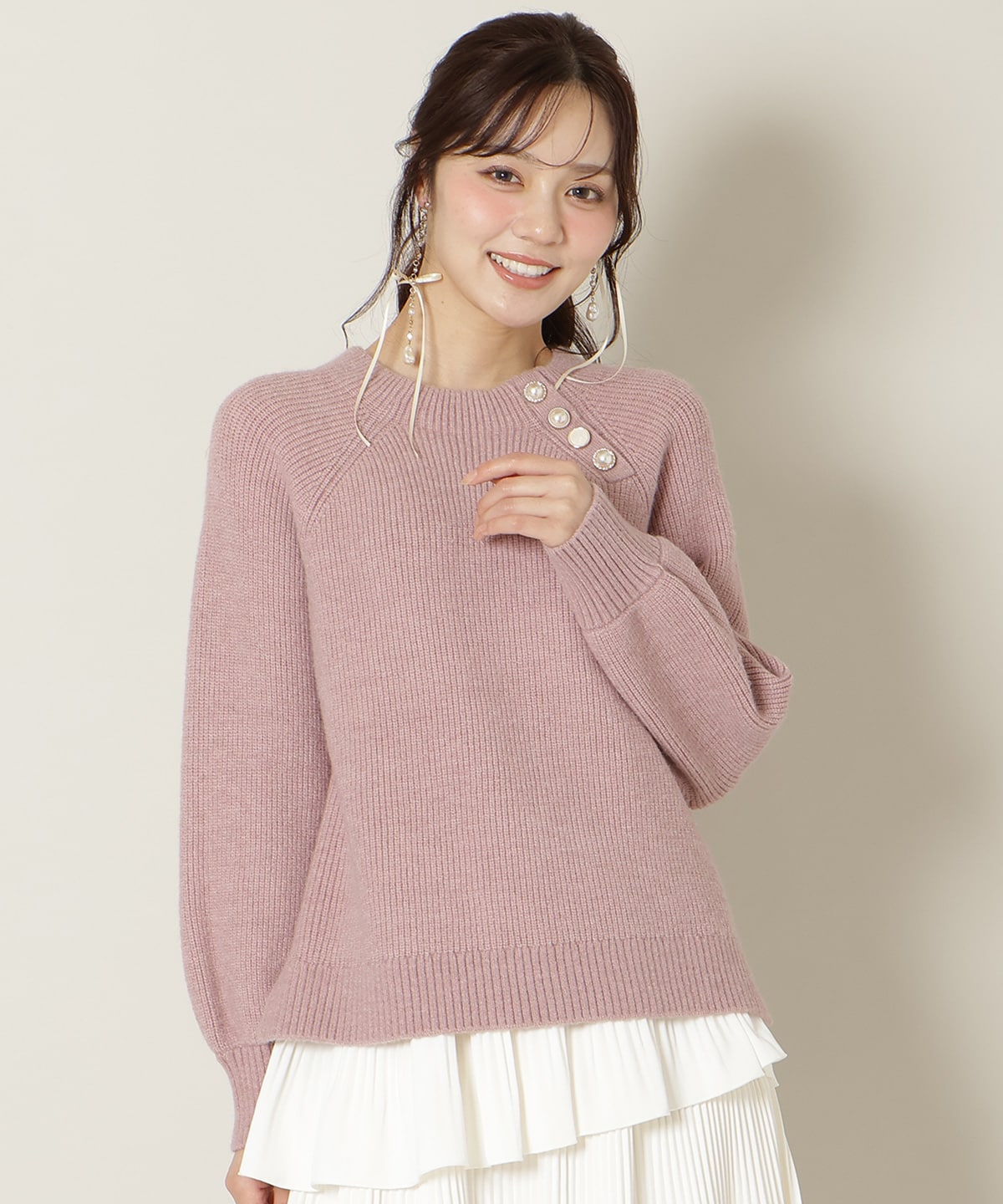 【KNIT PLEATS SET series】アソートボタンデザインニット