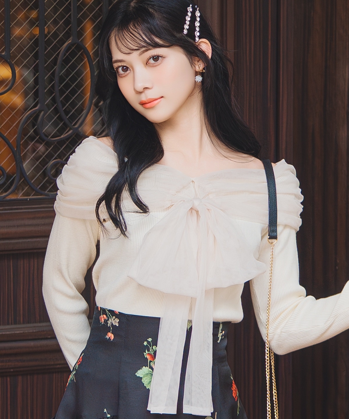 【12/5(fri)10時発売】リボンチュールレイヤードリブニット