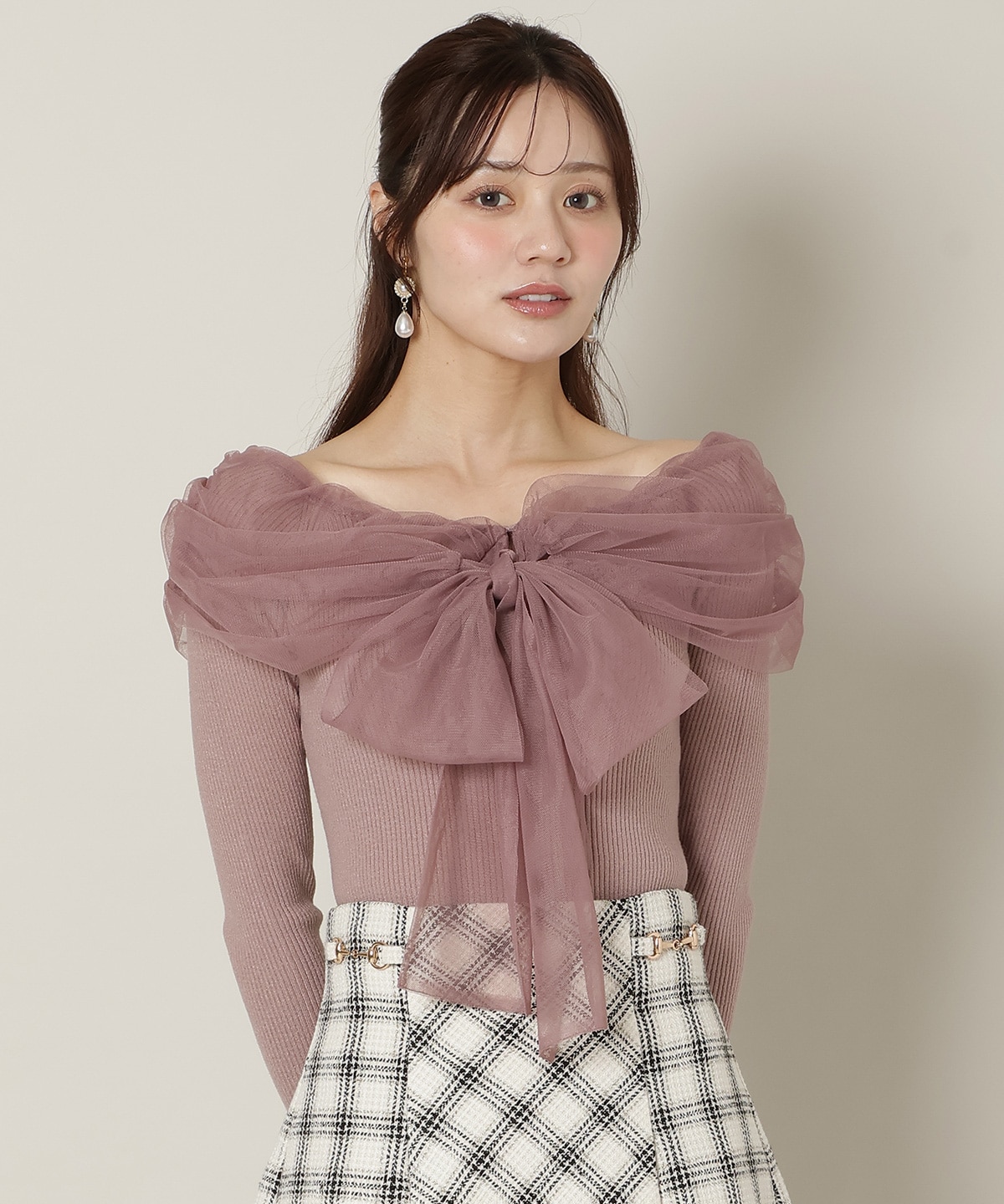 【12/5(fri)10時発売】リボンチュールレイヤードリブニット
