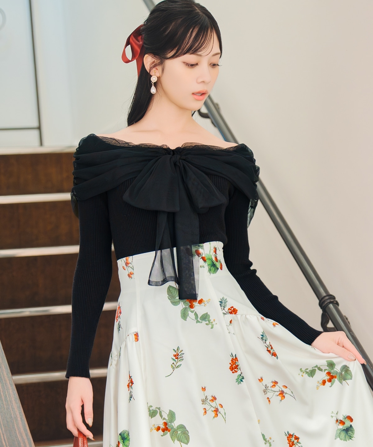 【12/5(fri)10時発売】リボンチュールレイヤードリブニット