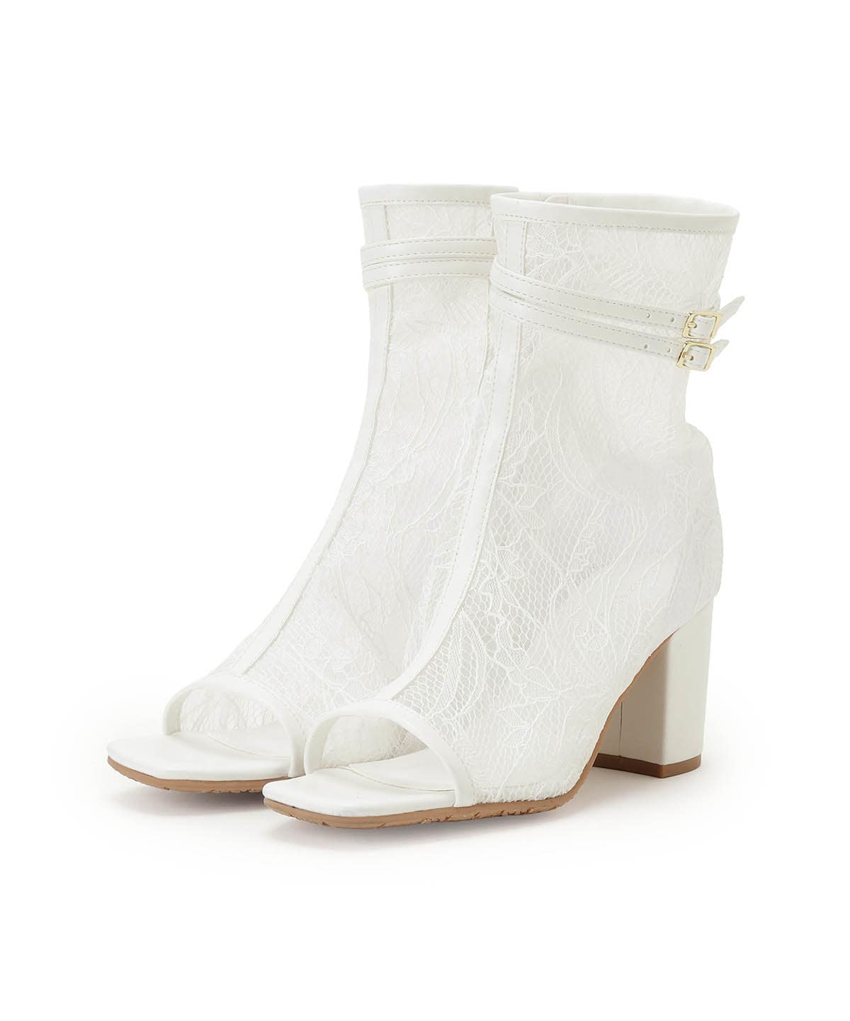 ベルト付きオープントゥレースブーツ