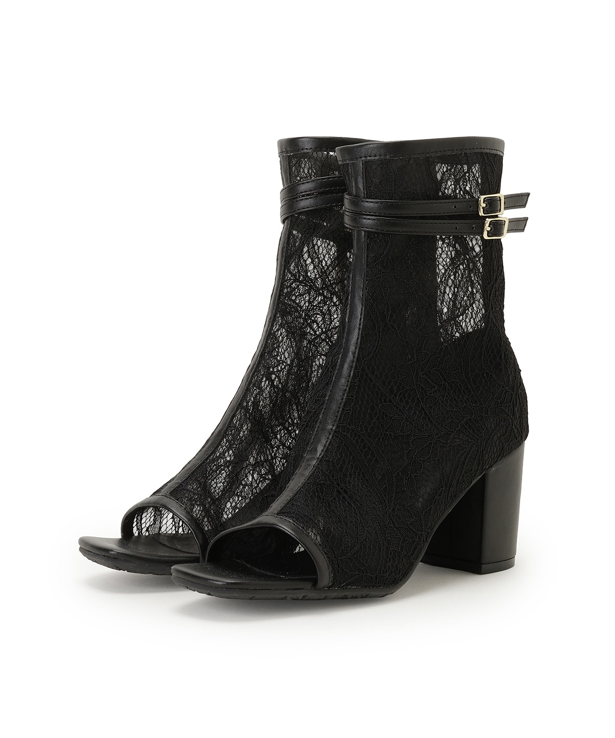 ベルト付きオープントゥレースブーツ