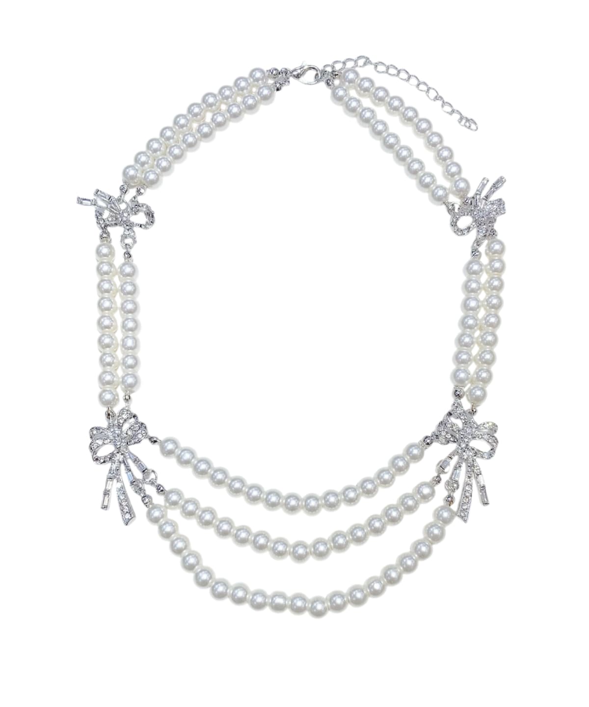 リボンビジュー付きパールネックレス