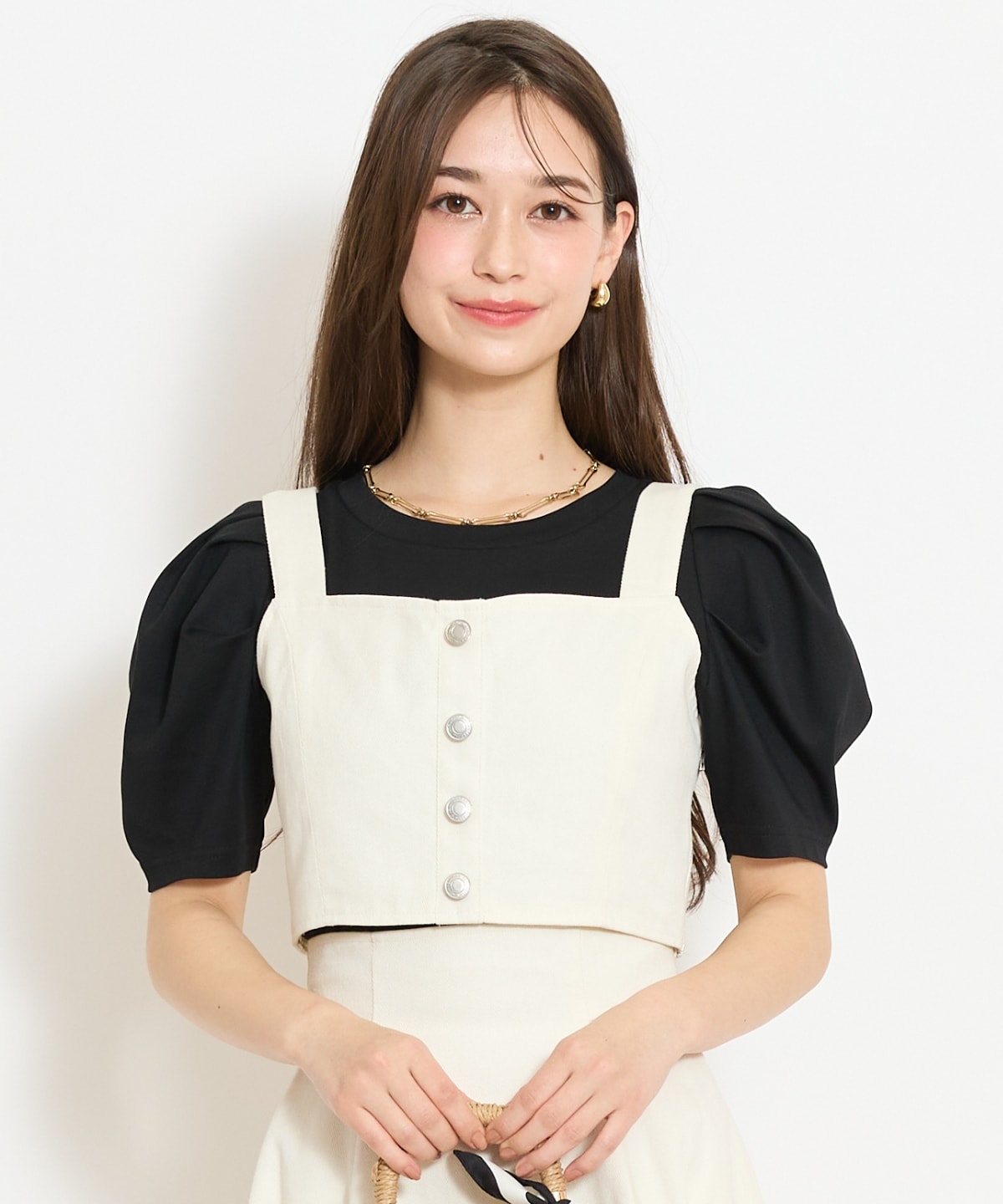 【セットアップ対応】ボタン付きデニムビスチェ