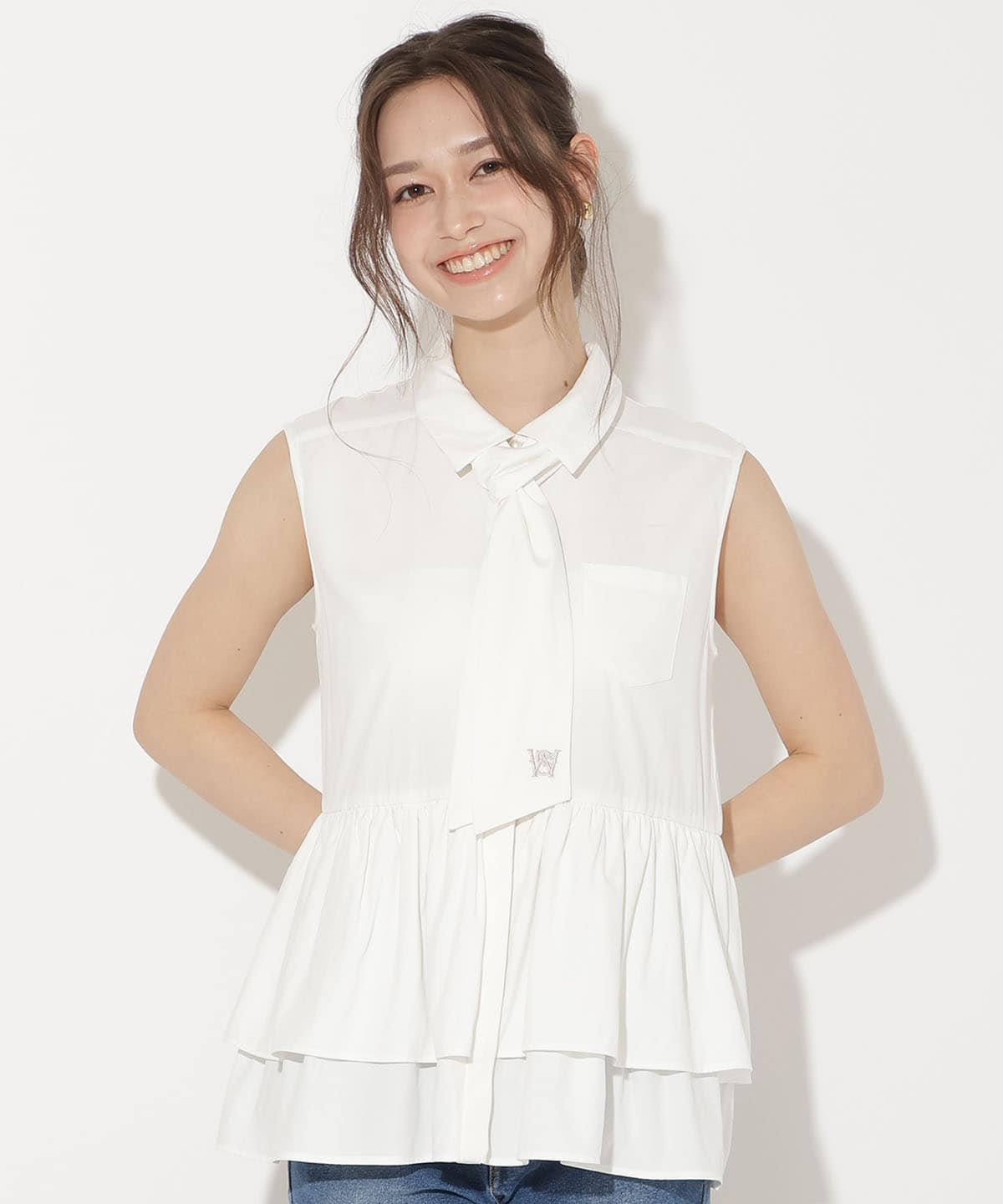 ティアードヘムリボンタイブラウス