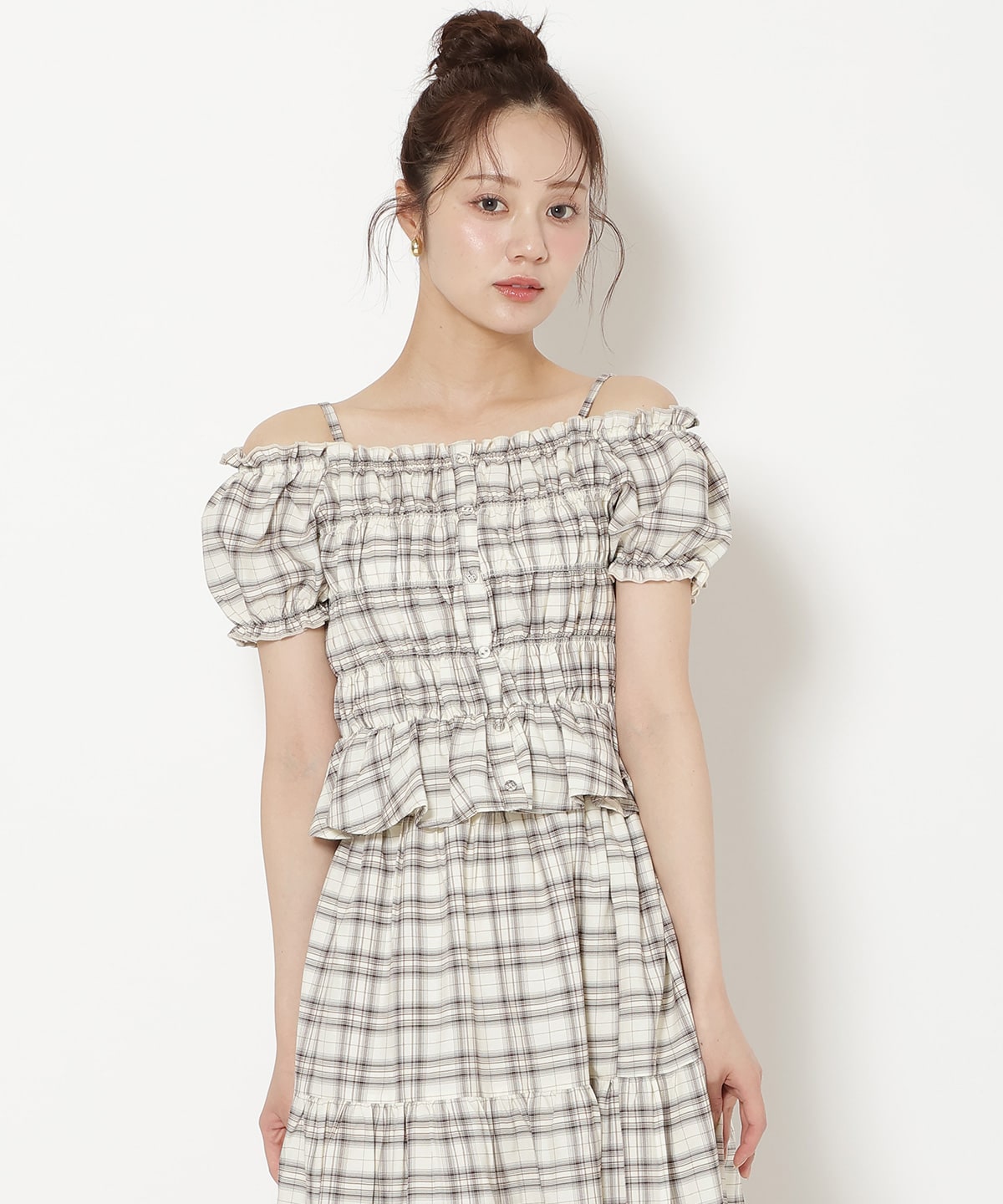 【7/3(fri)10時発売】シャーリングチェックブラウス