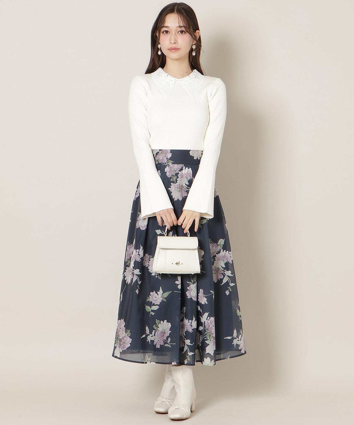 フラワープリントシアータックスカート