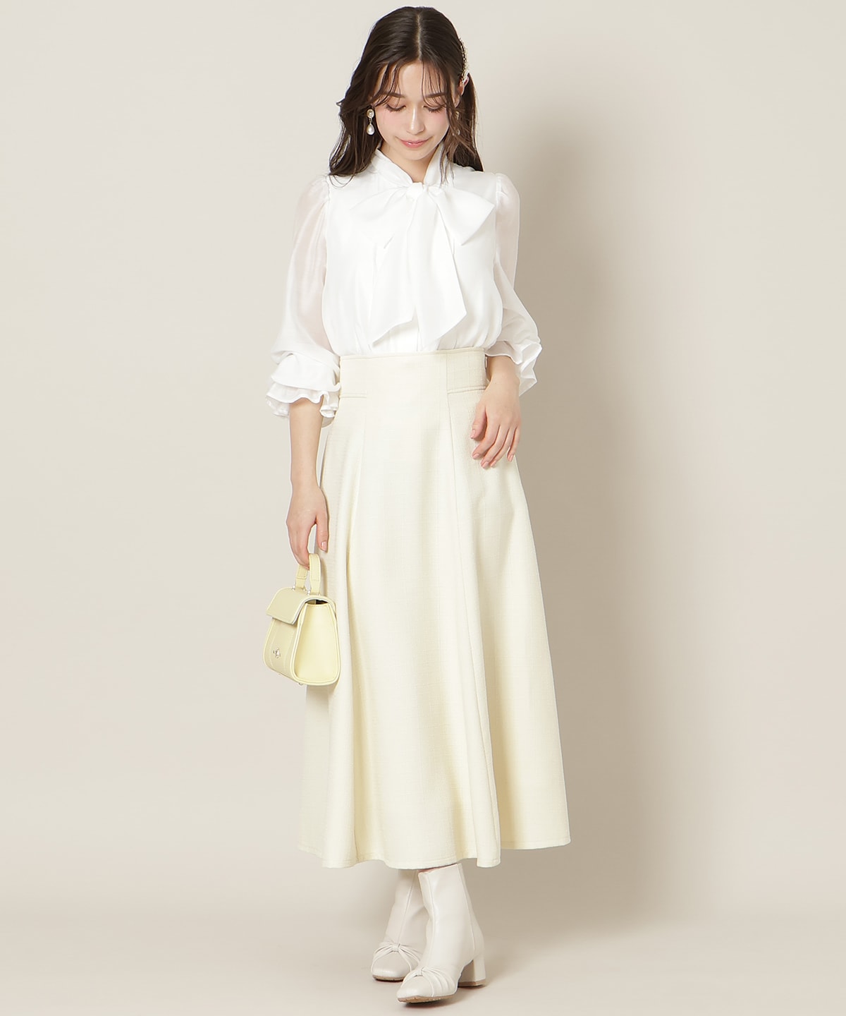 ハイウエストツイードフレアスカート