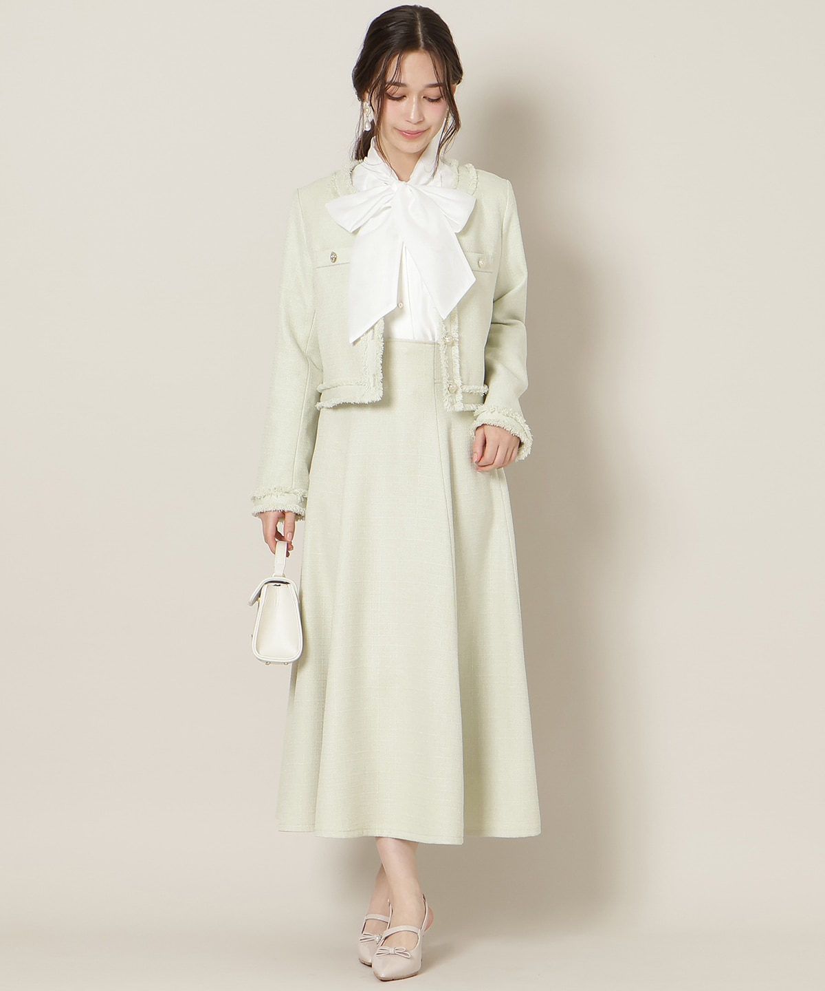 ハイウエストツイードフレアスカート