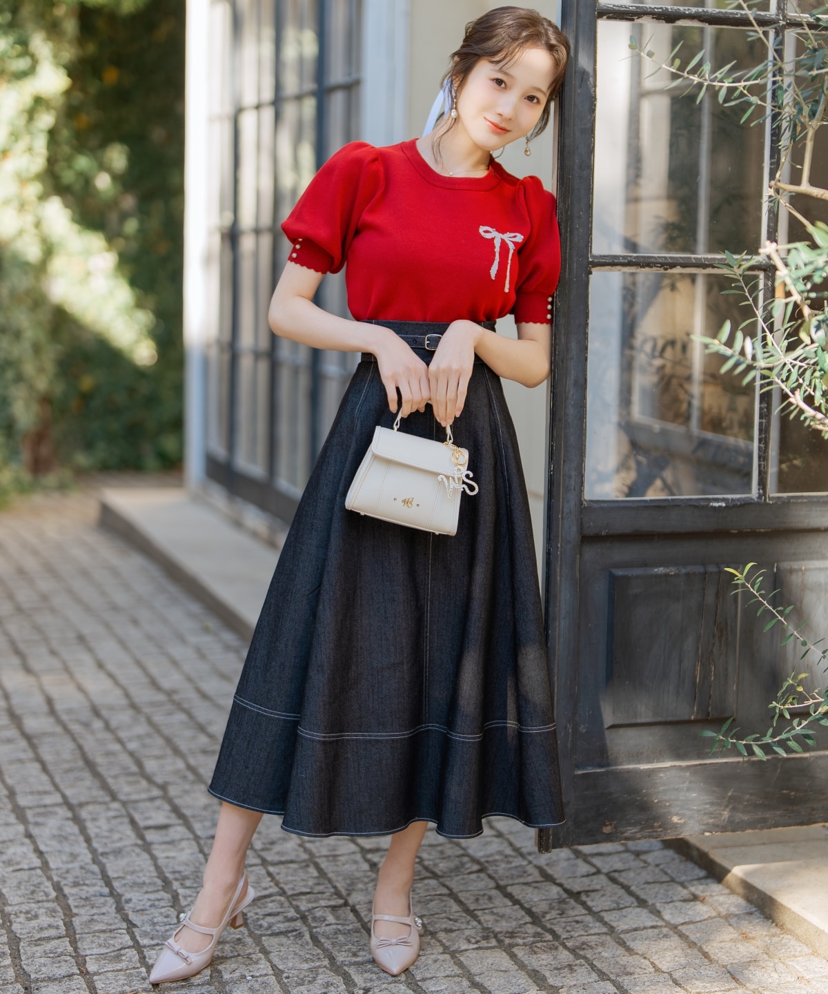 ベルトデザインフレアスカート