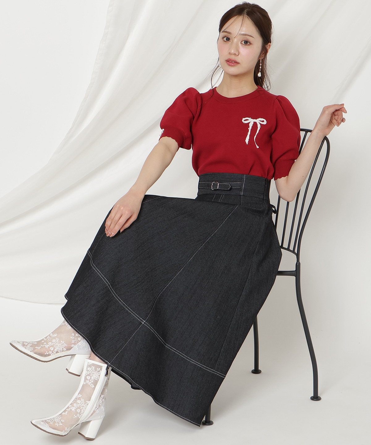 ベルトデザインフレアスカート