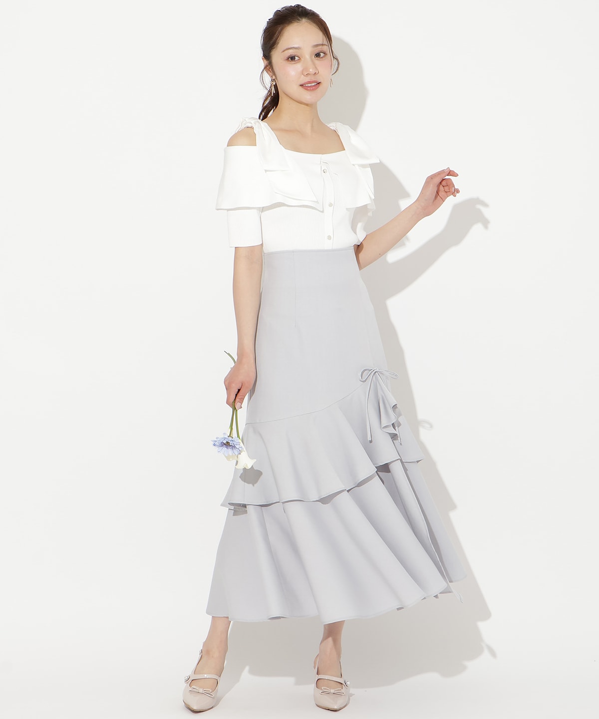 スリットデザインラッフルリボンスカート