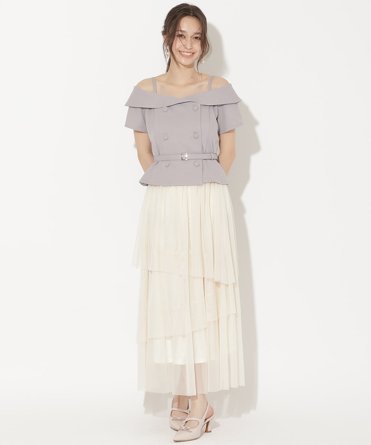 アシメティアードチュールスカート