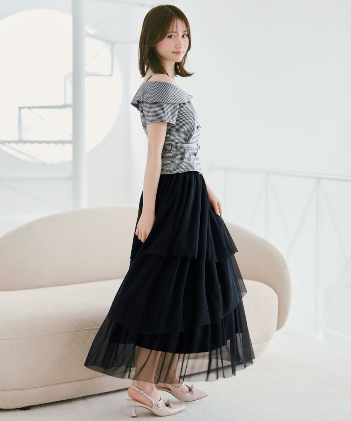 アシメティアードチュールスカート