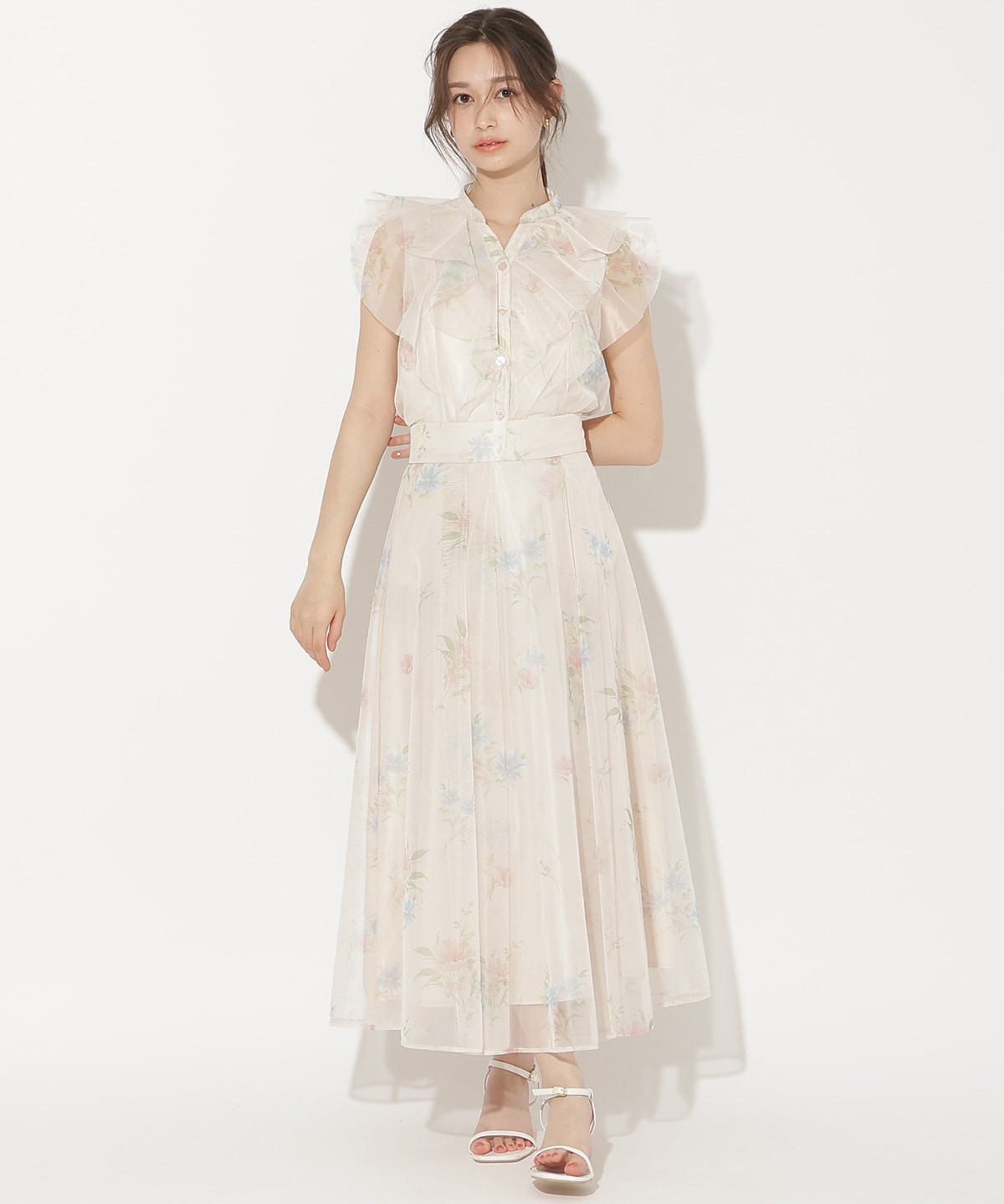 フラワーメッシュタックフレアスカート