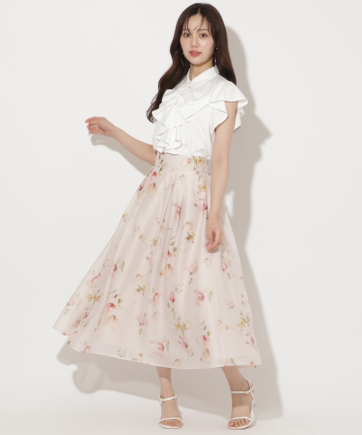 【6/11(thu)10時発売】ウォーターフラワープリントシアータックスカート