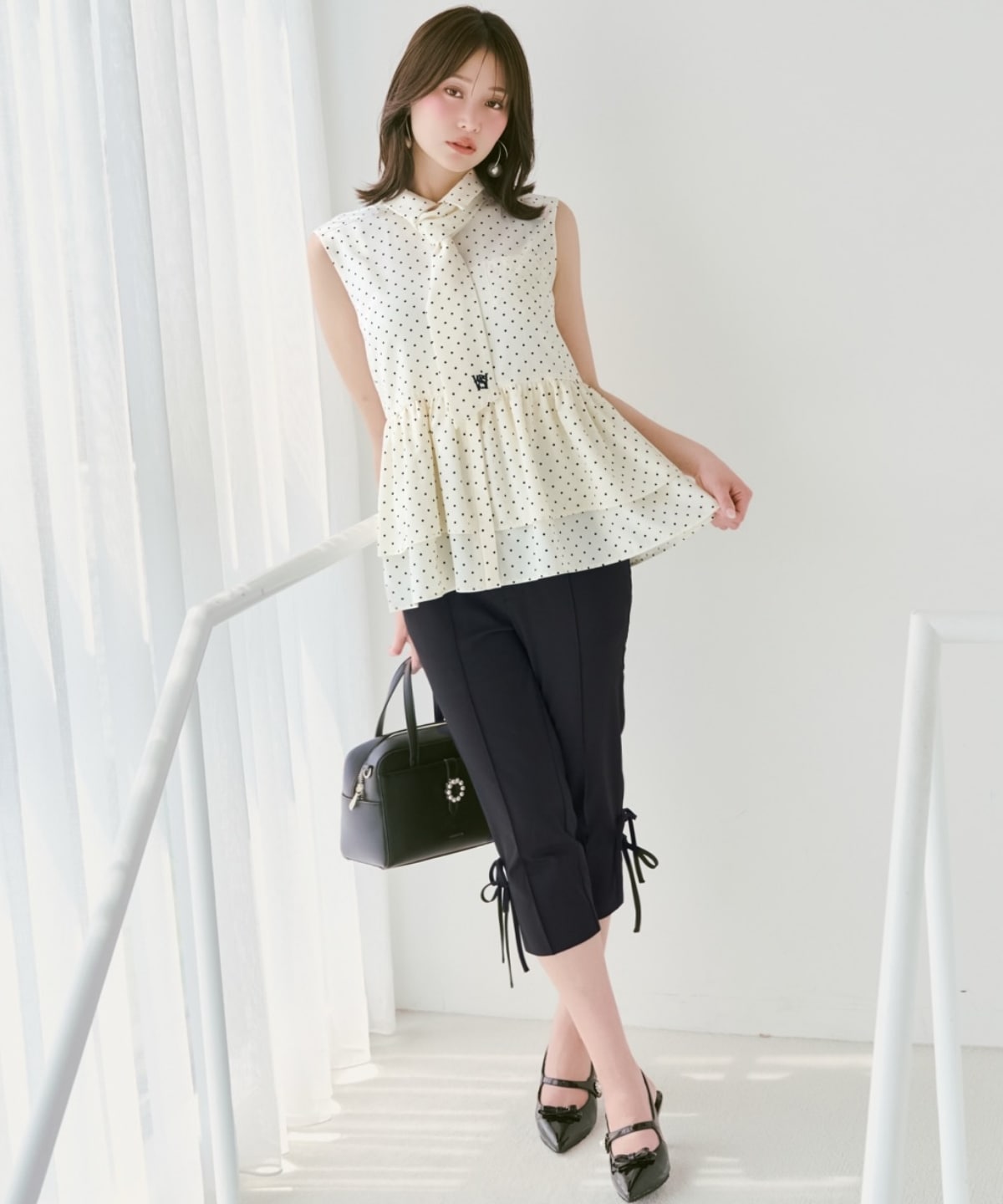 サイドリボンクロップドパンツ