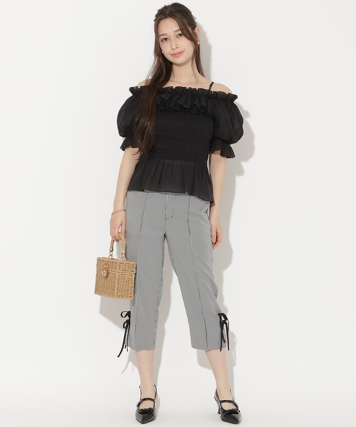 サイドリボンクロップドパンツ