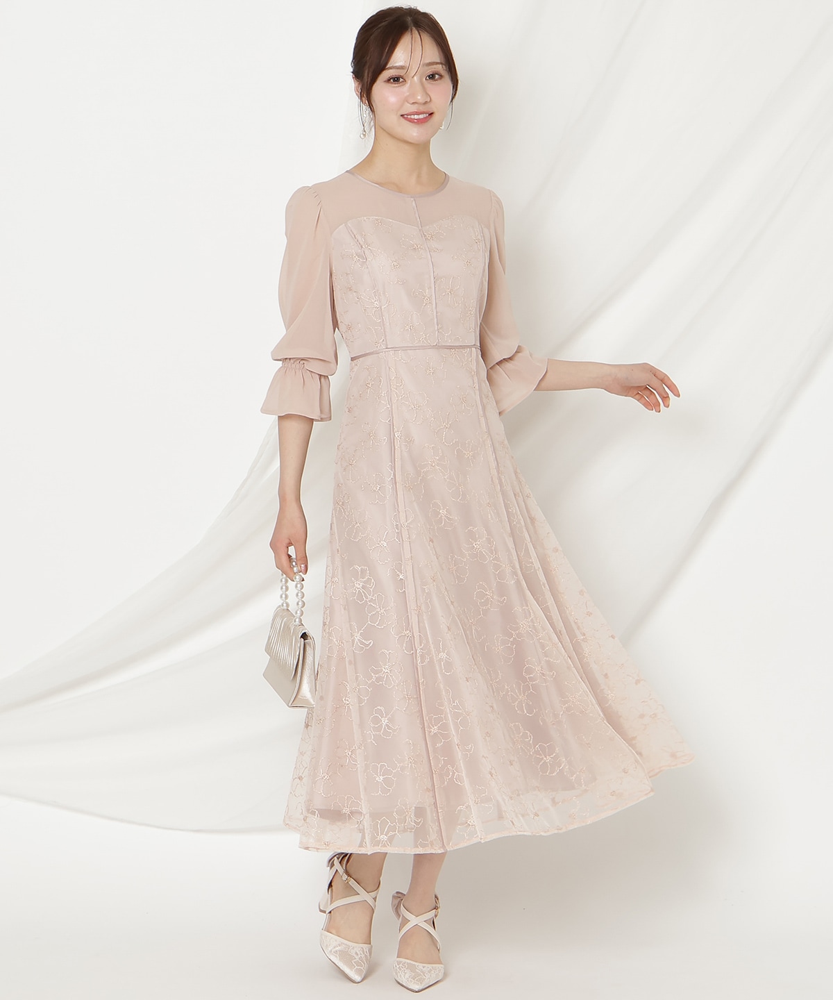 パイピングラインレースフリルワンピース