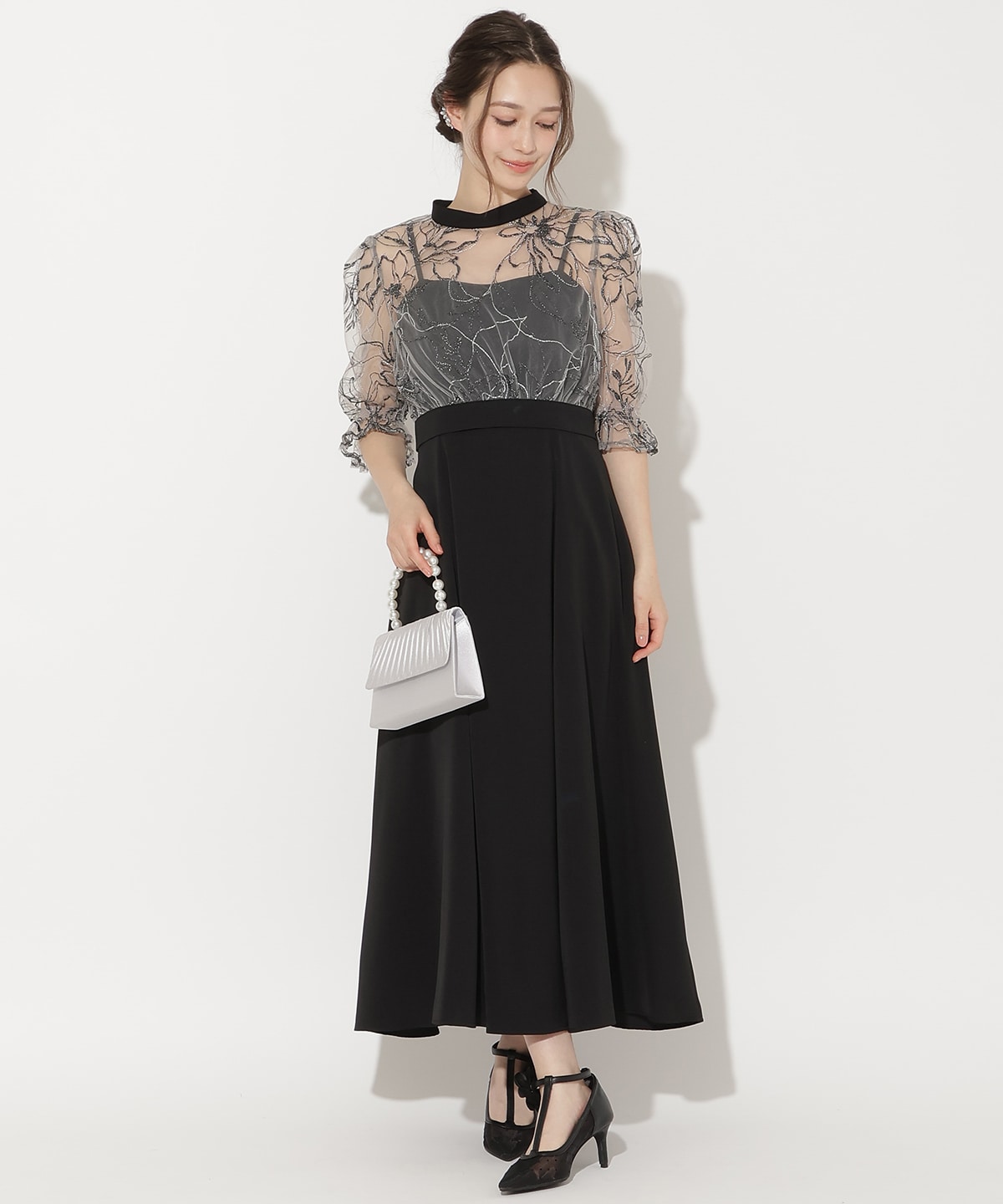 バックウエストリボンブラウス×フレアキャミワンピース