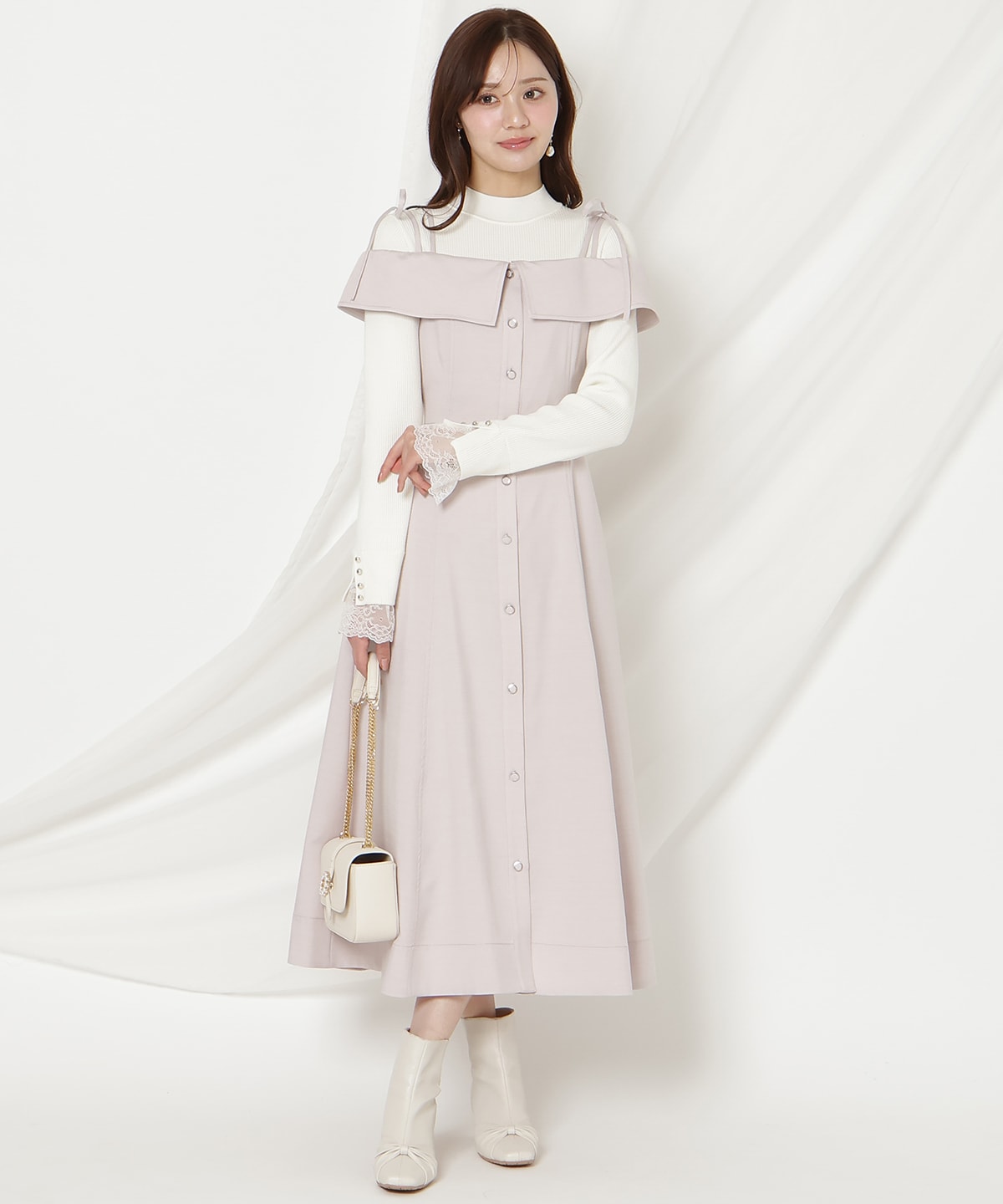 リボンストラップオフショルキャミワンピース