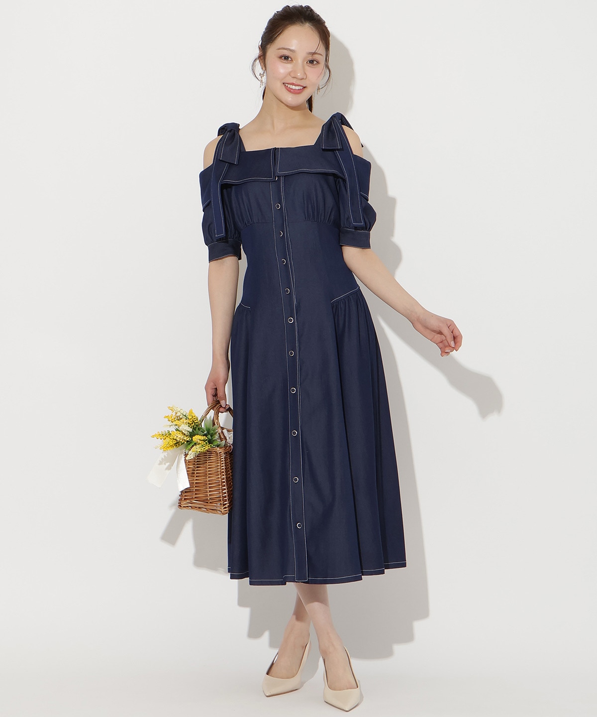 リボンオフショルワンピース