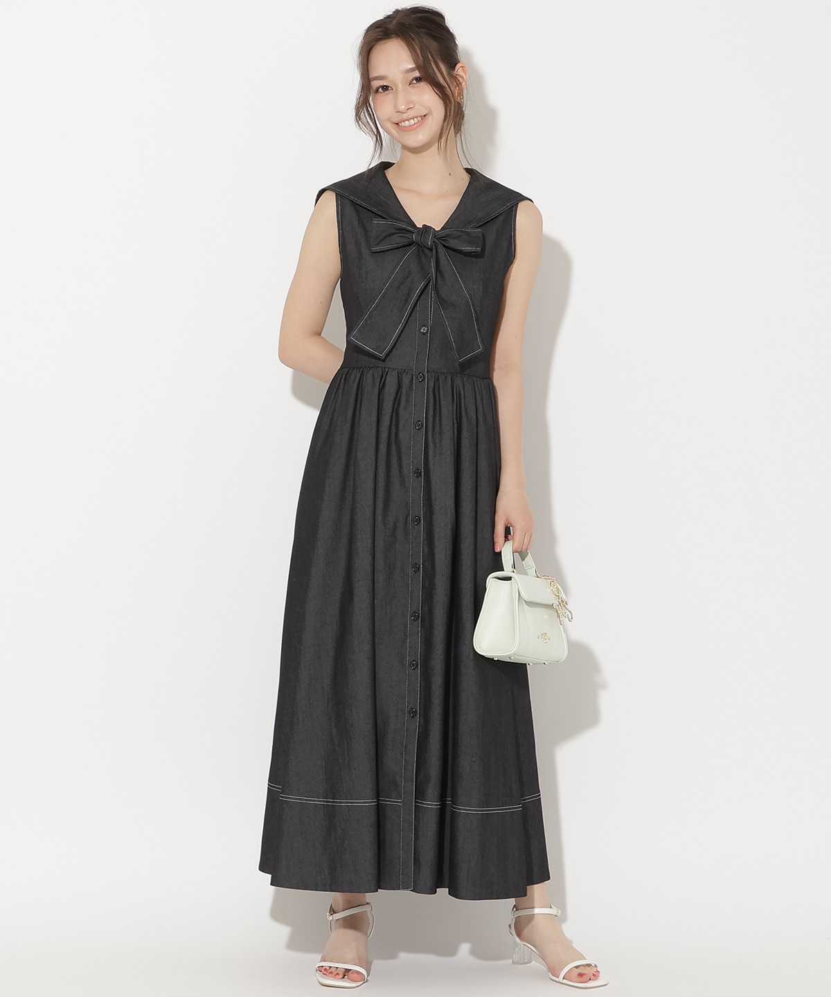 セーラーカラーノースリーブシャツワンピース