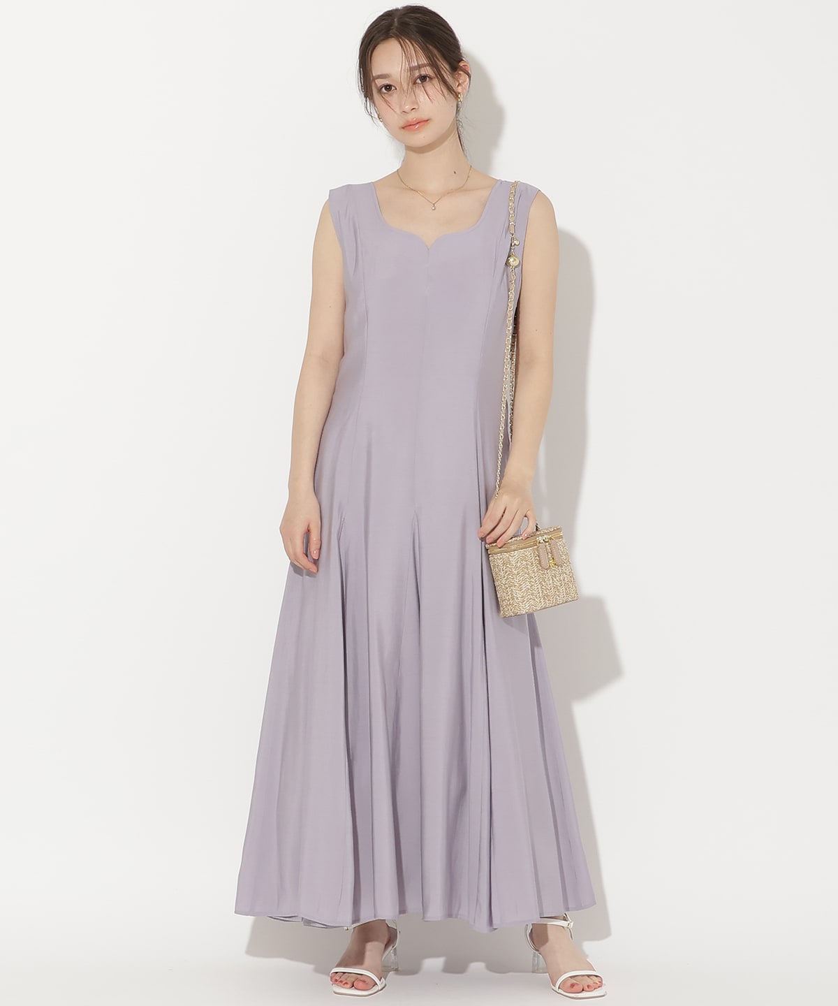 バックリボンノースリーブAラインワンピース