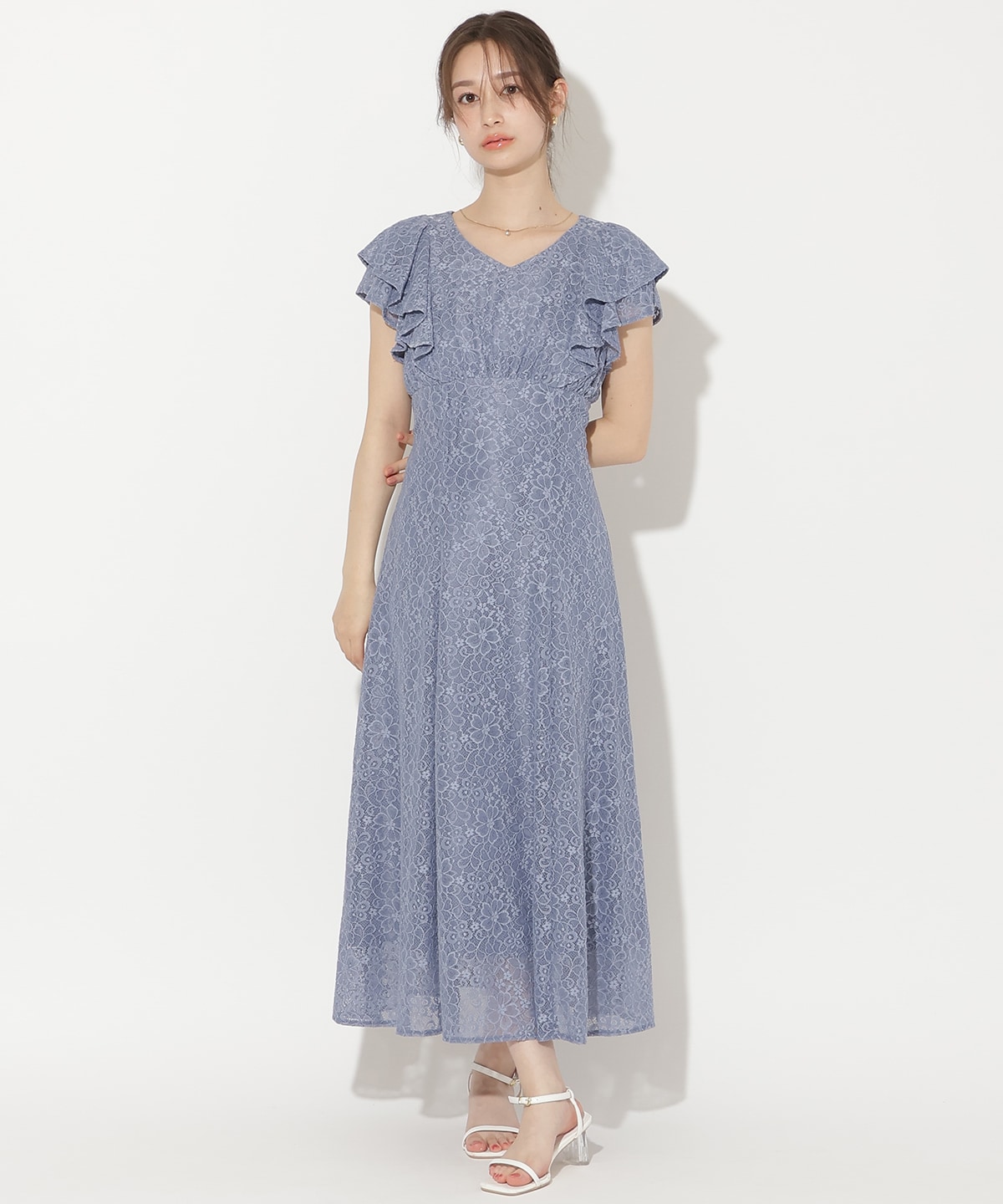 フリルスリーブフレアワンピース