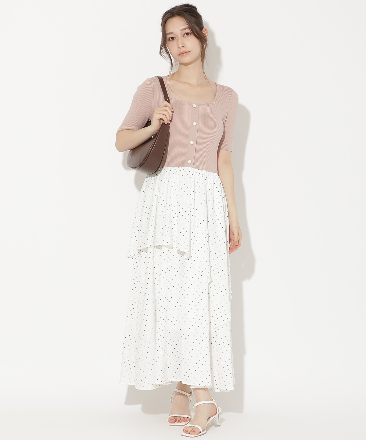 アシメティアードニットコンビワンピース