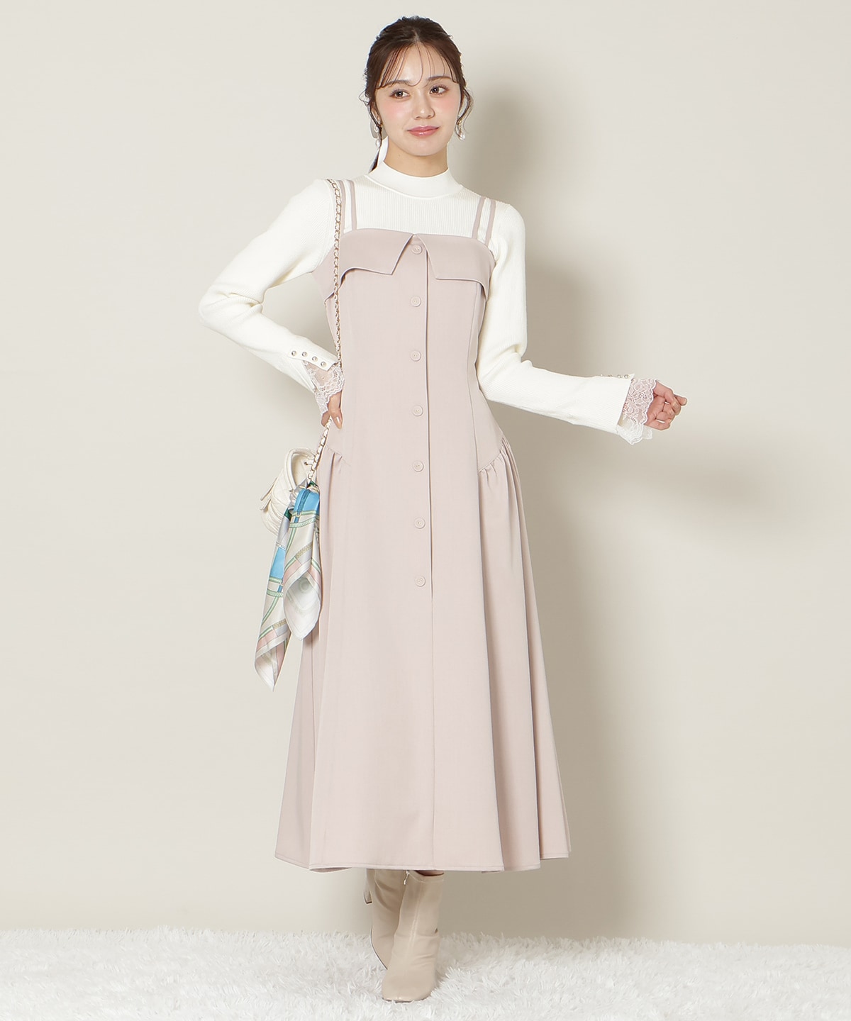 ギャザー切替ストラップキャミワンピース