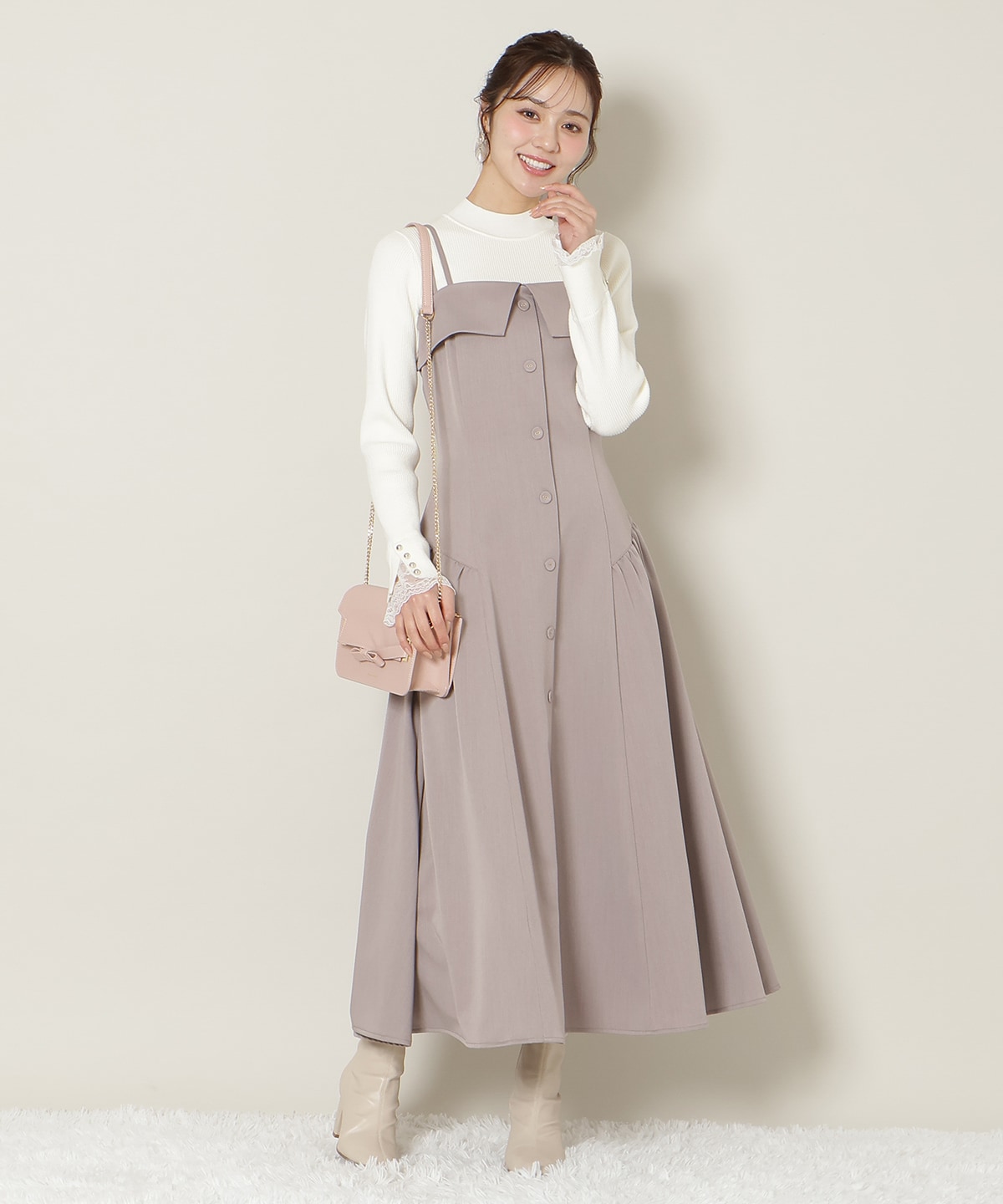 ギャザー切替ストラップキャミワンピース