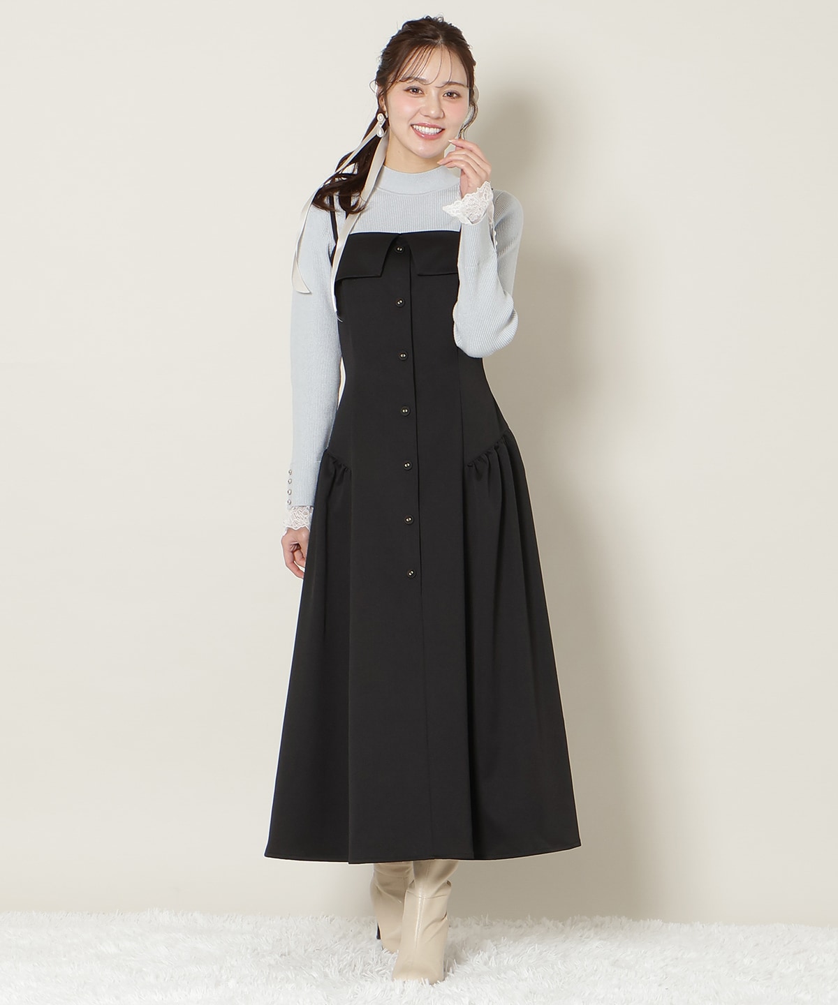 ギャザー切替ストラップキャミワンピース