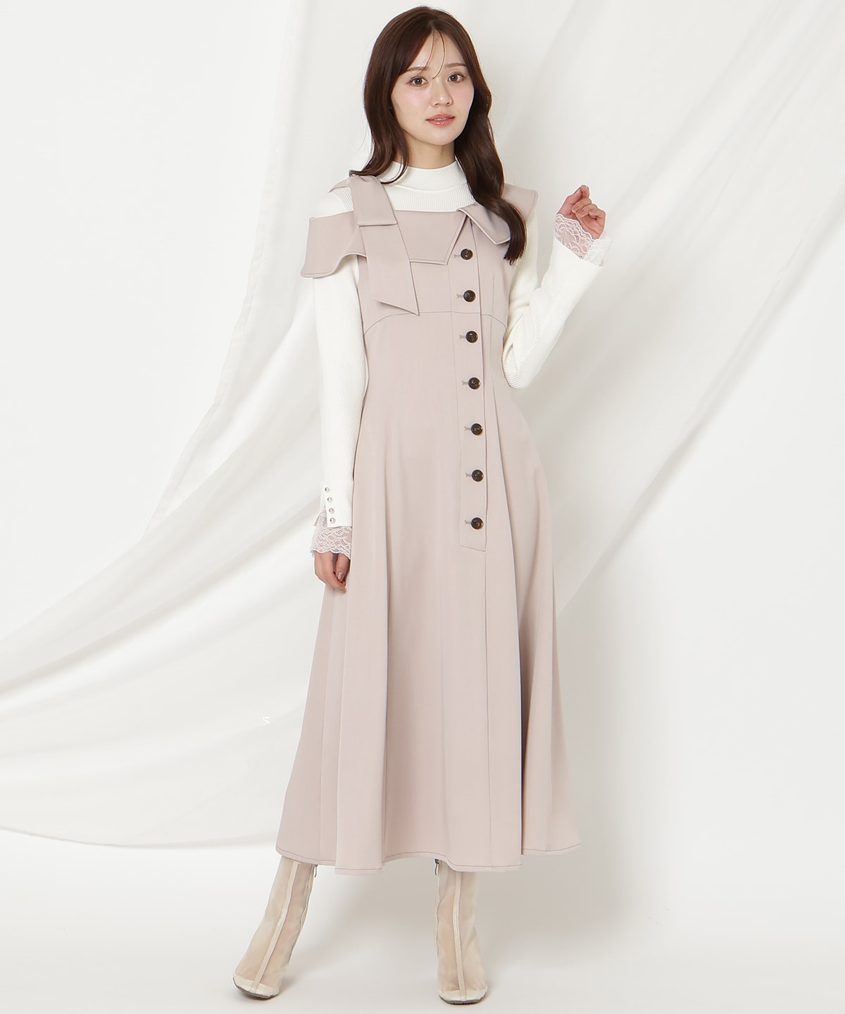 アシンメトリーリボンショルダーワンピース