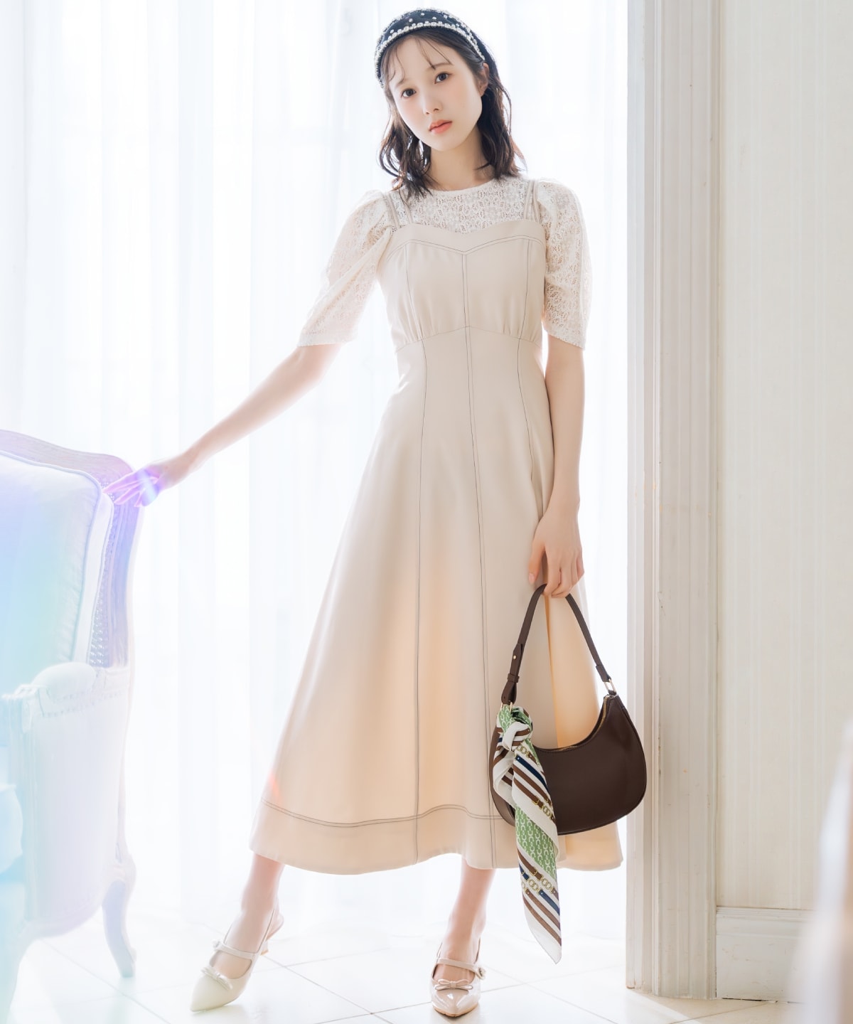 ステッチデザインフレアキャミワンピース