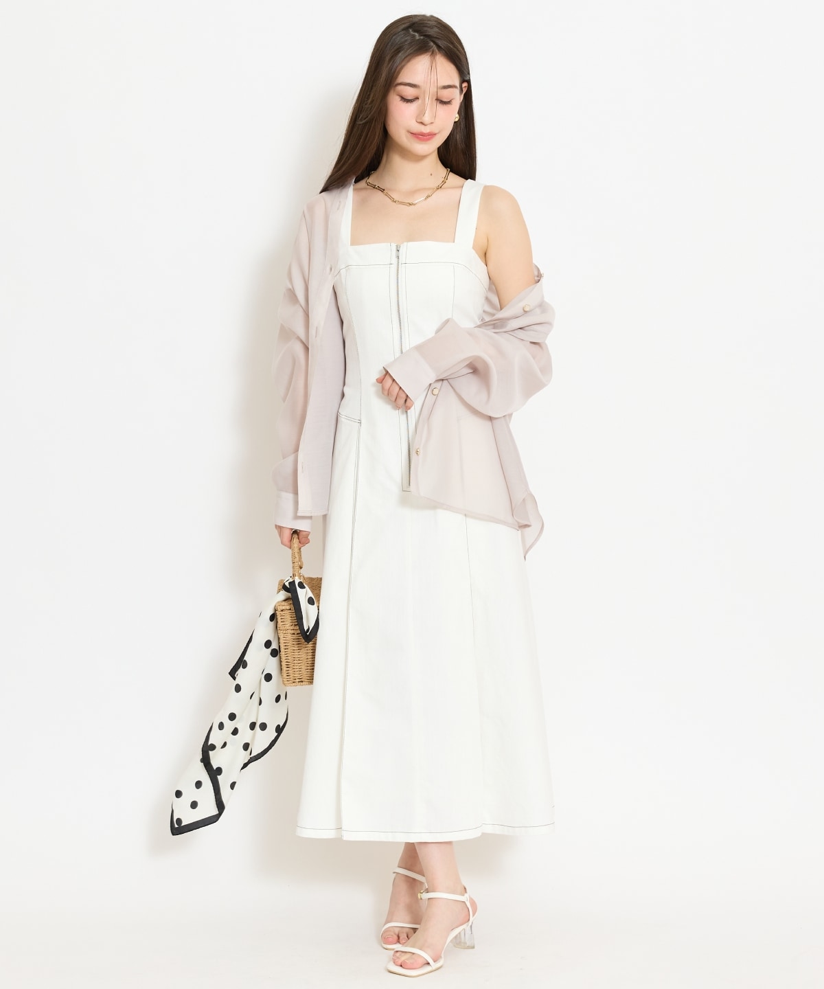 ステッチデザインフロントZIPワンピース