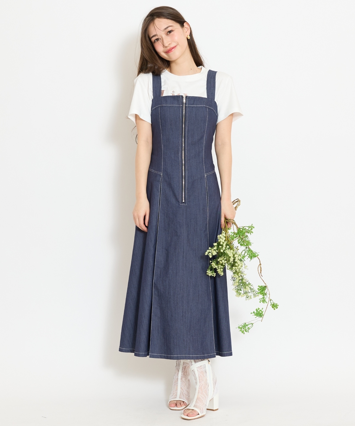 ステッチデザインフロントZIPワンピース