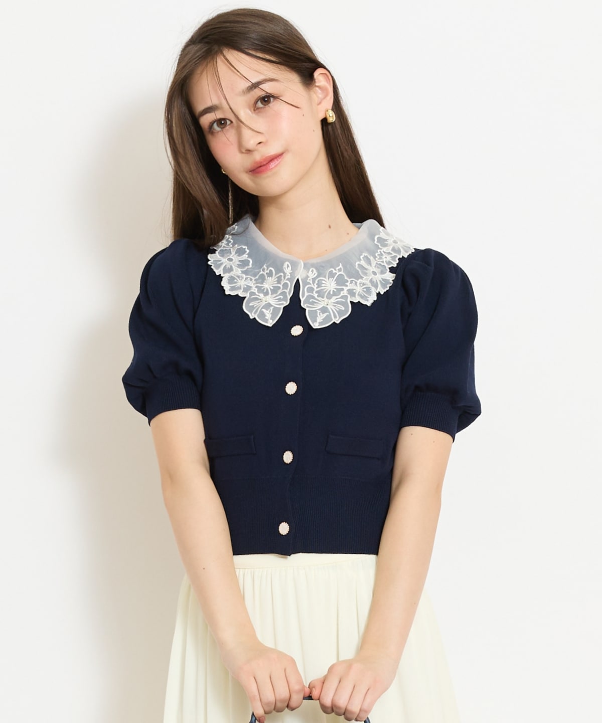 シアーレースカラーカーディガン