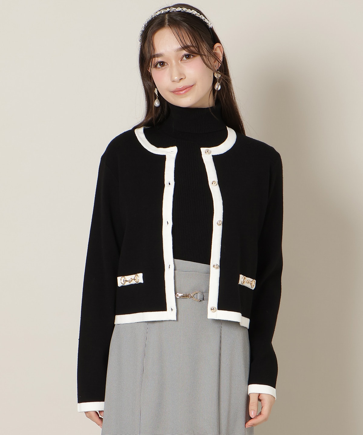 バイカラーアンサンブル【ハイネックトップス×カーディガンセット】