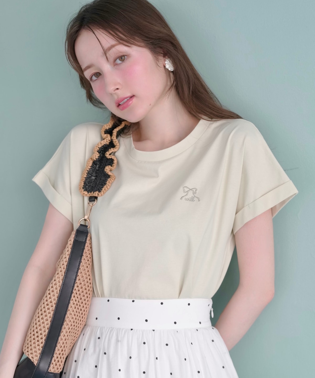 ロゴ刺繍ターンバックスリーブTシャツ